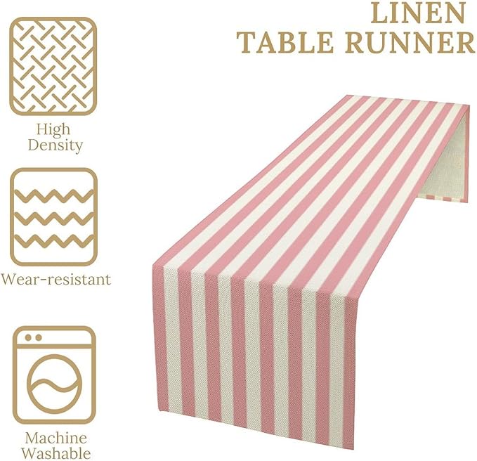 Striped Table Runner,Modern Minimalism Pink Table Runner for Home Kitchen Table Decor Dining Coffee Room Birthday Party Decor 13x60 Inch