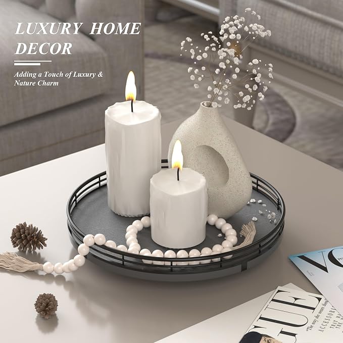 Nature Slate Lazy Susan Turntable for Table Top – 10” Round Slate Tray Organizer for Dining Table, Kitchen Countertop & Bar, Luxury Stone Serving Tray with Black Raised Iron Rim