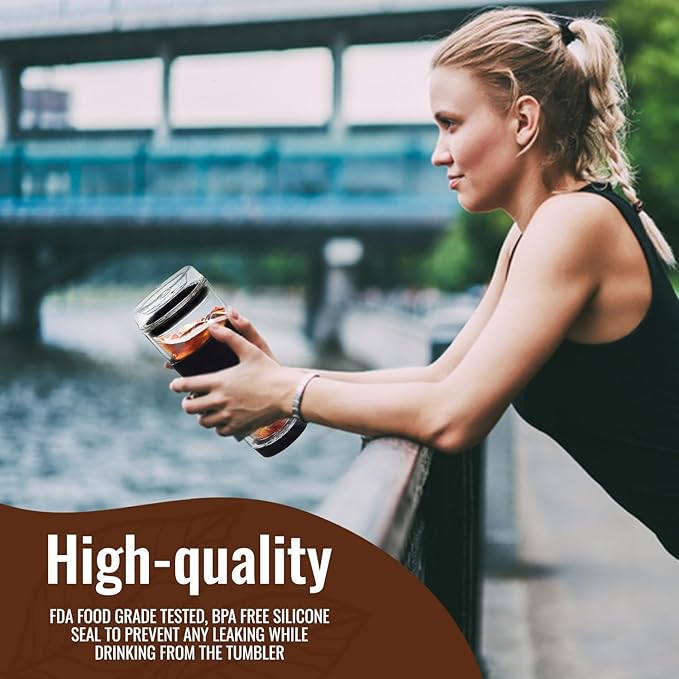 Glass Sip Lid Black - Replacement Double Wall Glass Tumbler, 14oz & 8oz Hand Blown Travel Mug
