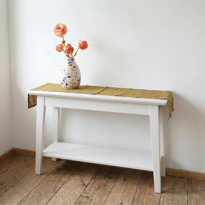 Solino Home Linen Table Runner 48 Inches - 100% Pure Linen Kelp Table Runner 14 x 48 Inch Ideal for Dresser and Coffee Tables, Spring, Summer - Diana Medium Weight