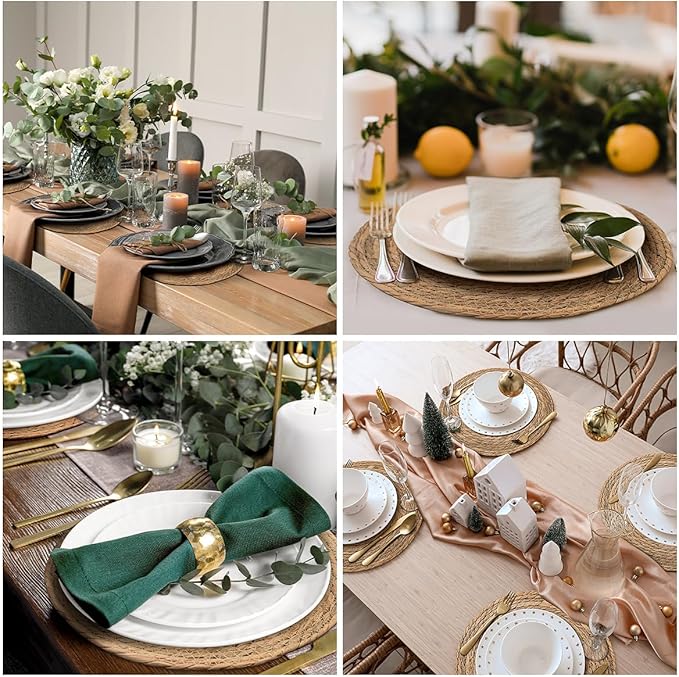 13.8 in Round Woven Placemats Plate Chargers Set of 10, Rattan Wicker Table Mats Chargers for Dinner Plates Boho Farmhouse Rustic Place Mats for Dining Table Decor