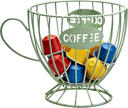 Metal Coffee Pod Holder Wire Coffee Pods Storage Basket Espresso Capsule Storage for Home Kitchen Cafe Hotel (09 Green cup)