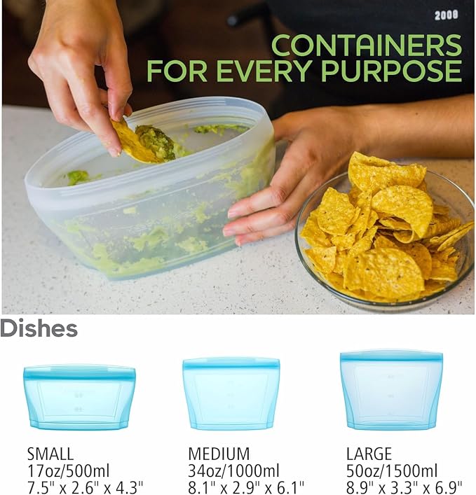 Zip Standing Reusable Silicone Food Storage Bag, Stand Up Food Storage Container, Reusable Zipper seal bag, no lid required, for Food Storage& Meal Prep, Freezer Oven Dishwasher - Safe, Set of 6 Bowls