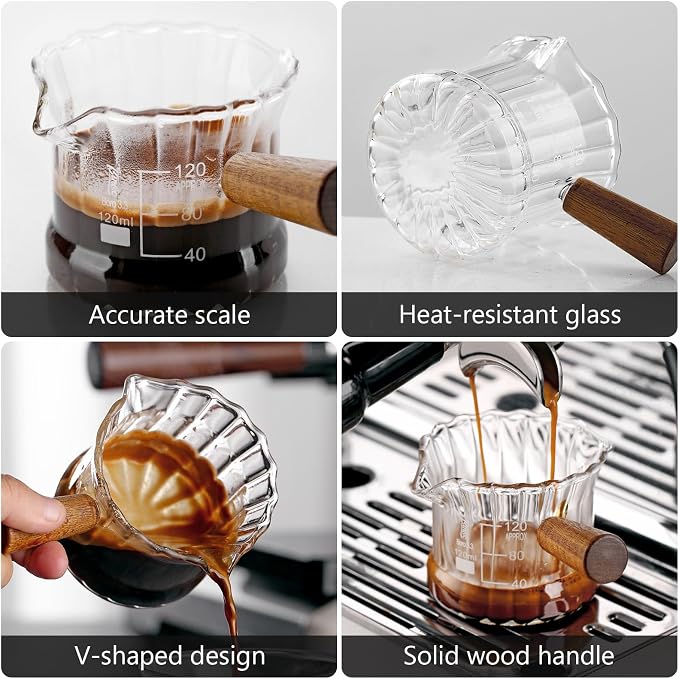 Espresso Shot Glass, 120 ML Cups With Handle and Dual-Scale, V-Shaped Mouth