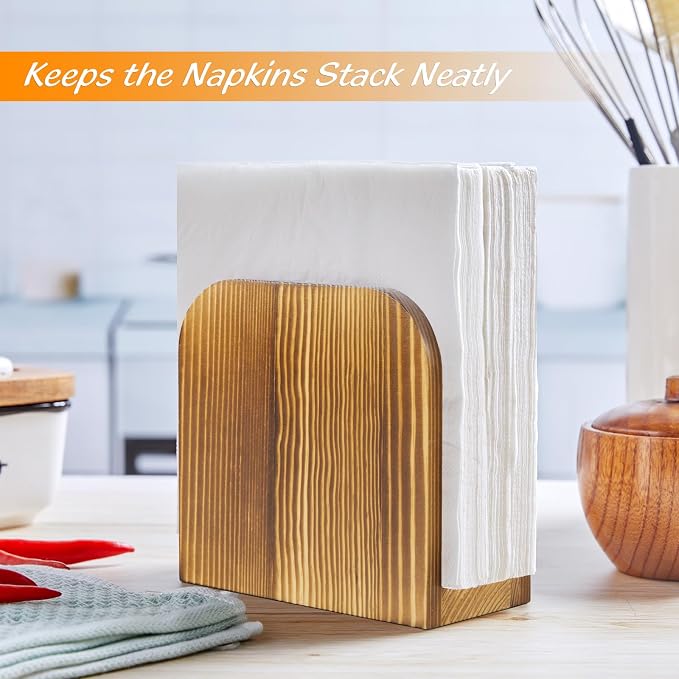 ALELION Brown Wood Napkin Holder for Table, Wooden Upright Napkin Holders for Kitchen, Standing Napkin Dispenser for Rustic Kitchen Dining Room Party Cocktail Outdoor