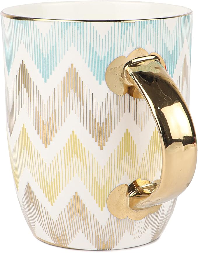 Femora Handcrafted Ceramic Coffee Mugs Indian Golden Design Set of 2 (10 oz), Cappuccino & Latte Cups, Espresso Mugs