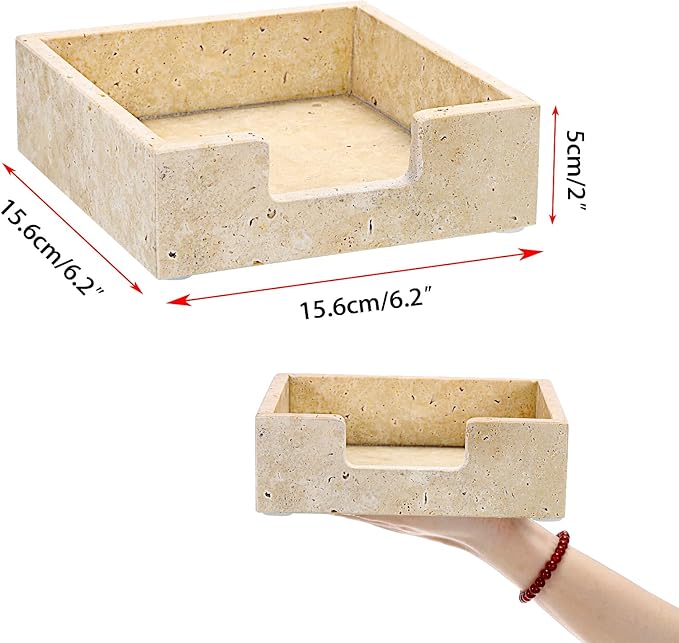 Sumnacon Travertine Cocktail Napkin Holder for Table, 6.2" x 6.2", Square Napkin Holders Small Napkin Tray, Flat Modern Napkin Dispenser for Kitchen, Countertop, Dining Table, Party, Bar