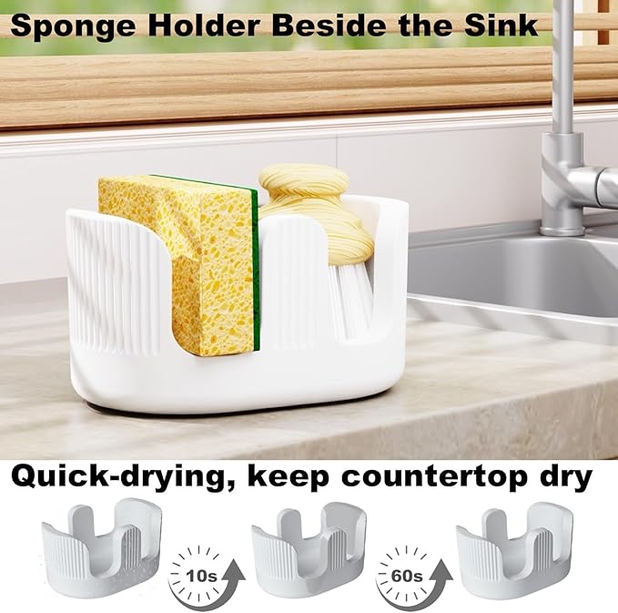 Diatomite Sponge Holder with 2 Slot Design – Quick Drying, Absorbent & Space-Saving Organizer for Kitchen Sponges, Scrubbers & Brushes – Keeps Sponges Dry and Countertop Clean, Bright White