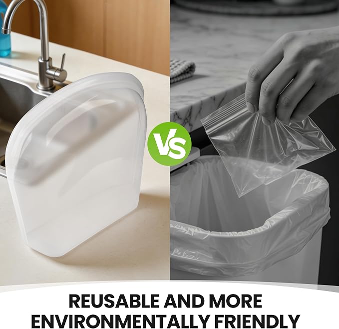 Reusable Silicone Food Storage Bag, Extra Large 124oz/3500ml Stand Up Sandwich Containers Leakproof for Oven, Microwave, Sous Vide & Freezer Bags for Meal Prep BBQ Camping Picnic Organization