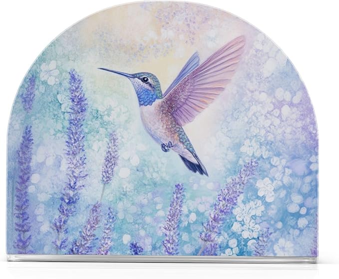 Fustylead Hummingbird with Purple Lavender Flowers Napkin Holder for Table Acrylic Cocktail Napkin Holders Small Decorative Napkin Dispenser for Home Party Dining Kitchen Accessories, 2 Pack