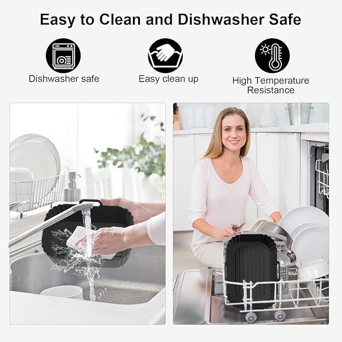 Silicone Air Fryer Liners 2 Pack, Reusable Compatible for Ninja Foodi DZ201, DZ401, DZ550, DZ302, COSORI 9QT, Chefman, Instant, and 6-in-1 8-10QT Dual Baskets