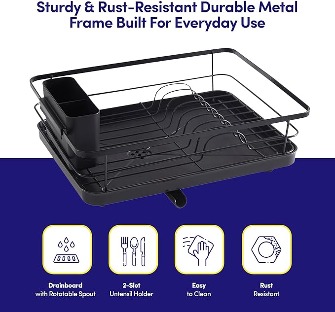 Dish Drying Rack 3 Piece Dish Drainer with Drainboard Set for Kitchen Counter – Kitchen Dish Rack with Removable Utensil Holder & Swivel Spout for Countertop – DishRack for Plates, Cups & Organization