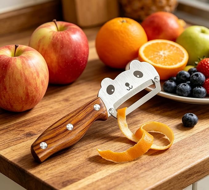 Panda Vegetable Peeler, Stainless Steel Blade Ergonomic PP Handle | Stainless steel blade peels potatoes, apples, carrots & cucumbers; ergonomic PP grip, panda design for home kitchen cooking