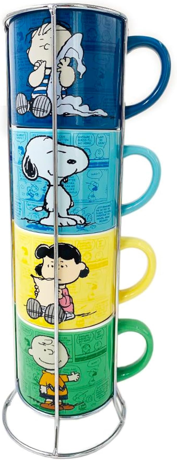 Silver Buffalo Peanuts Comic Strip 4-Pack Ceramic Mug Stack, 10-Ounces