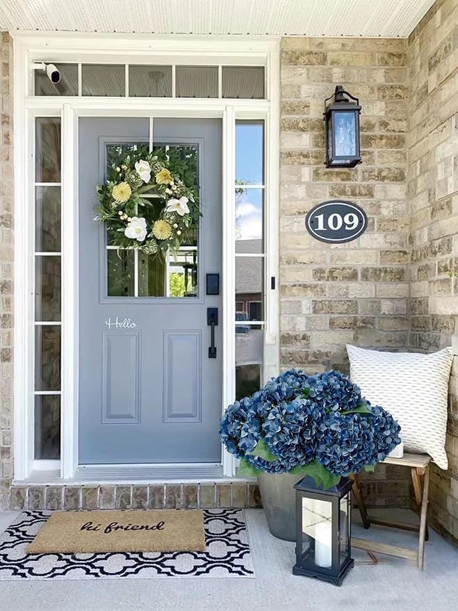 ZYTUYO 5 Pcs Dark Blue Silk Hydrangeas Artificial Flower Boho Dried Touch 20'' Faux Hydrangeas for Fall Indoor Home Decor Kitchen Living Room Outdoor Porch Wedding Flower Arrangement