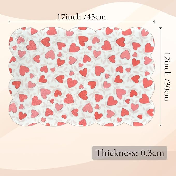 Vinyl Placemats Set of 4-12x17 Inch - Heat Resistant Washable Place Mats Waterproof Non-Slip Wipeable Table Mats for Dining Table Decor, Indoor/Outdoor Plastic Love Mat.