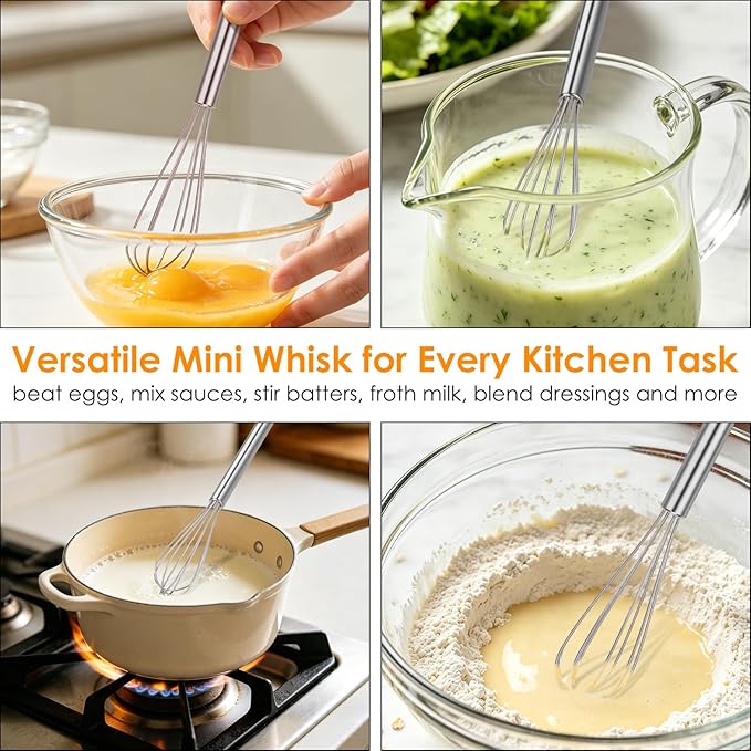HOTEC 10 Inch Mini Whisk Anti-Rust 304 Stainless Steel Small Whisks for Cooking, Baking, Mixing Ingredients & Deep Containers