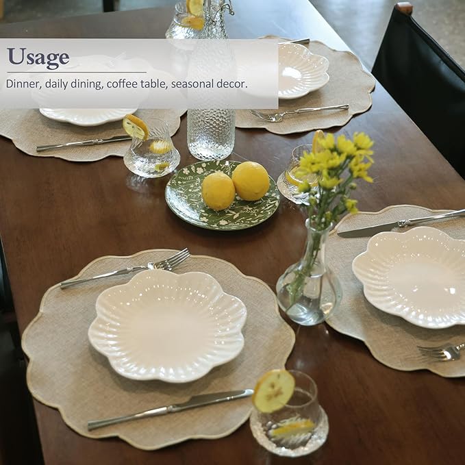 AHHFSMEI Round Faux Linen Placemats Set of 4 Heat Resistant Non-Slip Stain Proof Table Mats for Kitchen Dining Elegant Decor Place Mats (Linen Beige,4)