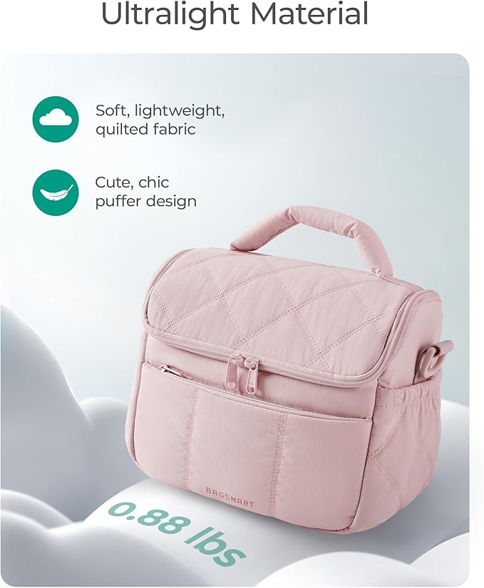 BAGSMART Insulated Lunch Bags for Women, Cute Quilted Lunch Box, Lightweight Puffy Padded Waterproof Lunch Tote, Reusable Lunch Cooler for Work Picnic Travel, Sage Green
