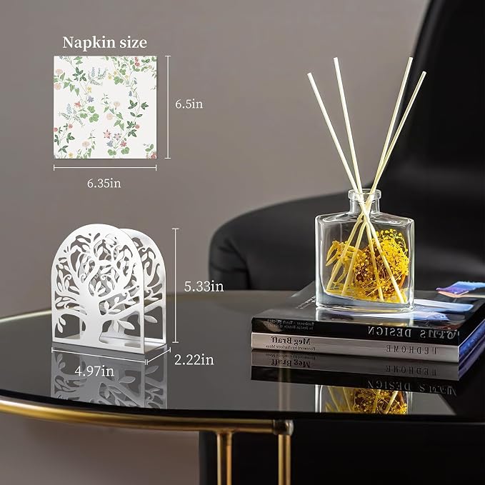 Metal Napkin Holder for Table – Decorative Tree of Life Napkin Holders for Kitchen & Dining Table, Fits Cocktail, Lunch Guest Paper Napkins, Silver Countertop Napkin Holder for Home, Restaurant & Bar