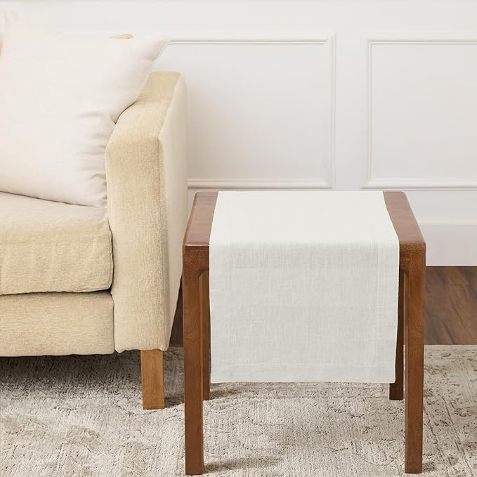 Solino Home 100% Pure Linen Light Flax Table Runner 36 Inches - 14 x 36 Inch for Coffee Tables and Dresser - Sonoma Collection, Spring, Summer