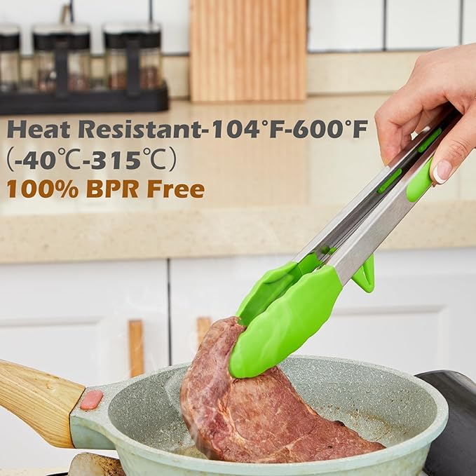 9" Kitchen Tongs, 3Pcs Tongs for Cooking with Silicone Tips, Food Grade Small Silicone Tong, Mini Serving Tong for BBQ Salad(Black,Red,Green)