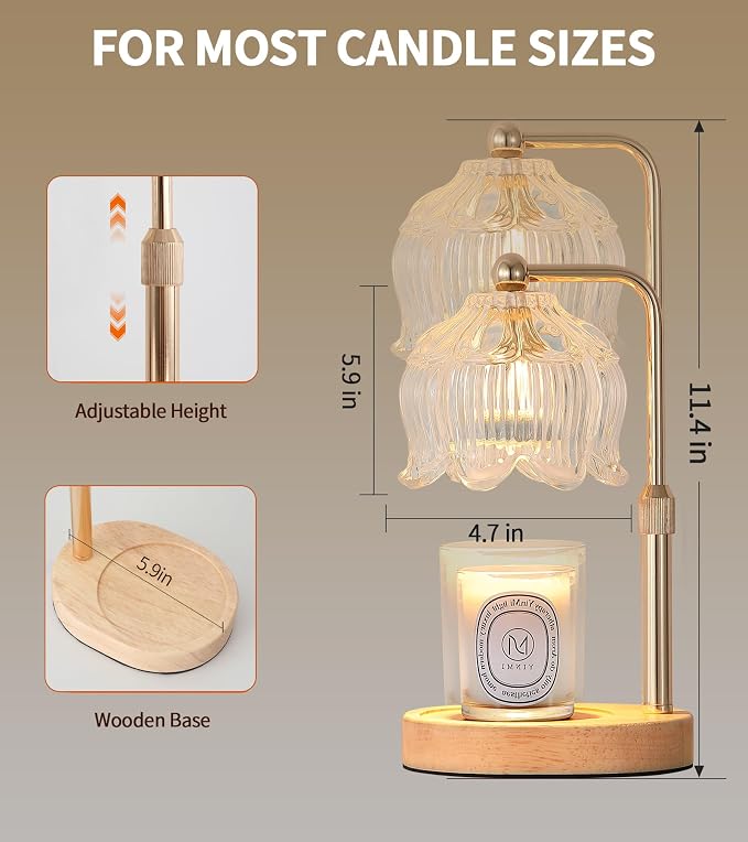 Gold Candle Warmer Lamp for Flower-Shaped Glass,Wax Melt Warmer for Jar Candles,Candle Warmer Lamp with Timer Dimmable, Birthday Mother's Day Valentines Gifts for Women Mom Sister Wife Bedroom