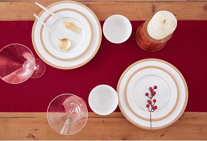 Solino Home Cotton Linen Red Table Runner 90 Inches Long - Hemstitch 14 x 90 Inch Table Runner for 4th of July