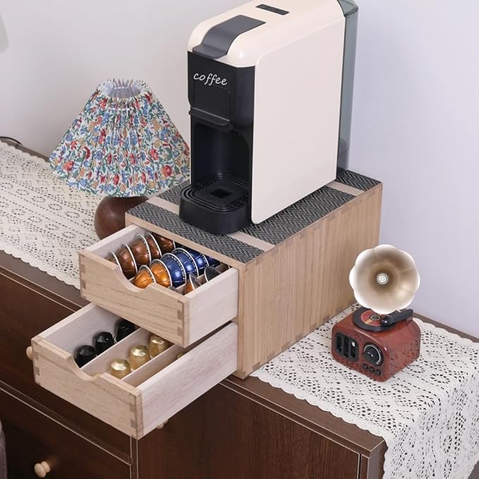 DDYURI Drawer Holder for Coffee Brew - Kitchen Machine Stand Shelf Contertop - Serve Coffee Station and Pod Capsule Storage Organizer for Home Decor Office Storage Solution 2-Tier CF2D2C-Light