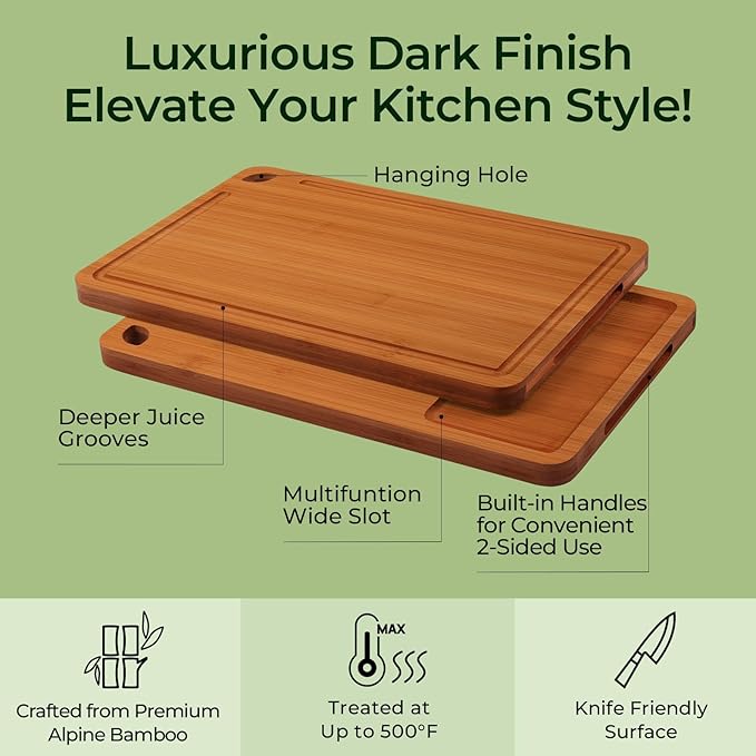 Keechee Bamboo Cutting Board, Durable Wood Cutting Boards for Kitchen with Deep Juice Grooves & Built-in Handles, Ideal Charcuterie & Chopping for Meat, Vegetables and Fruits Ideal Kitchen Gifts