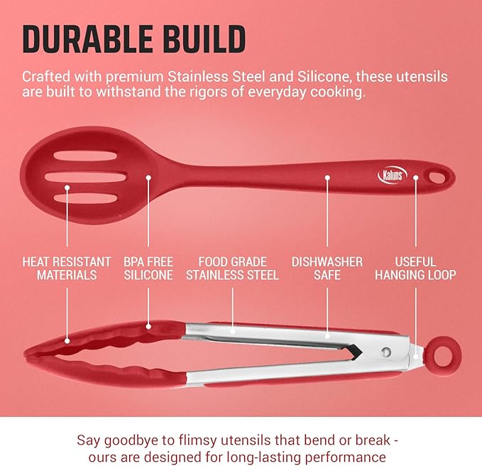 Kaluns Silicone Kitchen Utensils Set 24 Pcs Cooking Utensils Set - Can Opener, Masher, Turner, Spatula 446°F Heat Resistant Non-Stick - Premium Silicone and Stainless Steel Utensil Set