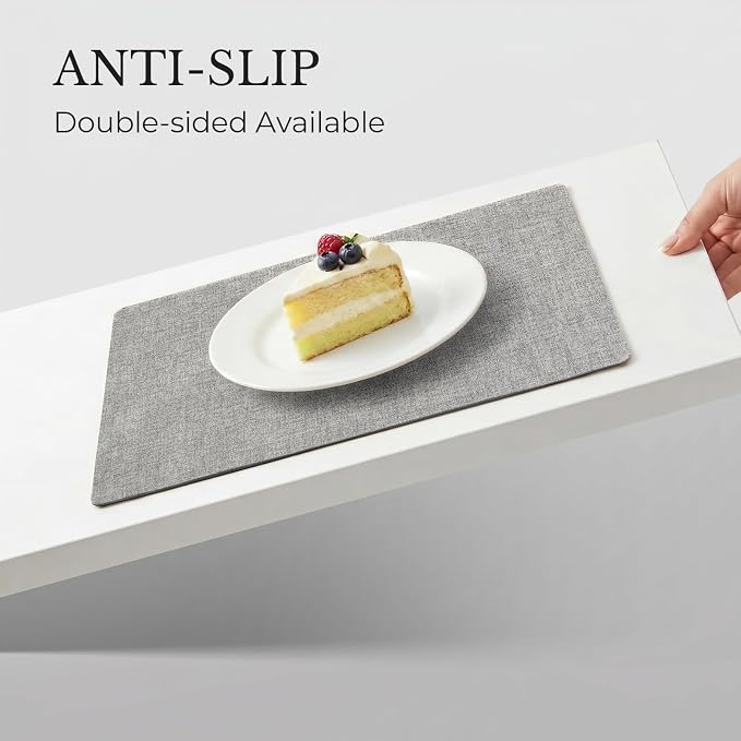 Romanstile Vinyl Placemats Set of 6, Reversible Faux Leather Heat Resistant Wipeable Table Mats, Waterproof Washable Non-Slip Table Placemats for Dining/Kitchen/Outdoor (Grey Light Grey, 12" x 17")