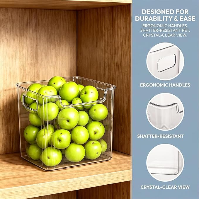 2026 New Crystal Clear Freezer Storage Bins, Clear Plastic Bins for Refrigerator & Pantry, Refrigerator Organizers, Stackable Kitchen Cabinet Organizers with Handles (Transparent green, 2S)
