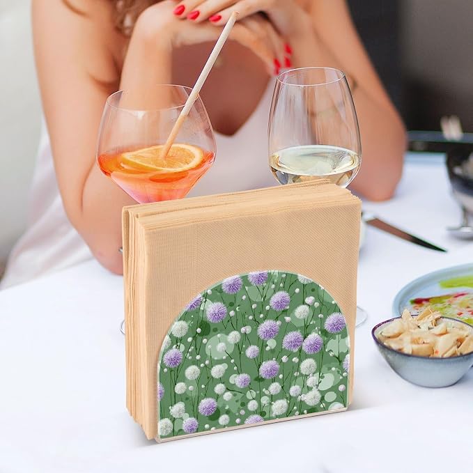 Napkin Holder Acrylic Napkin Holder for Table Kitchen Party Restaurant U Shaped Upright Napkin Dispenser Organizer Dark Green Flowers Blooms