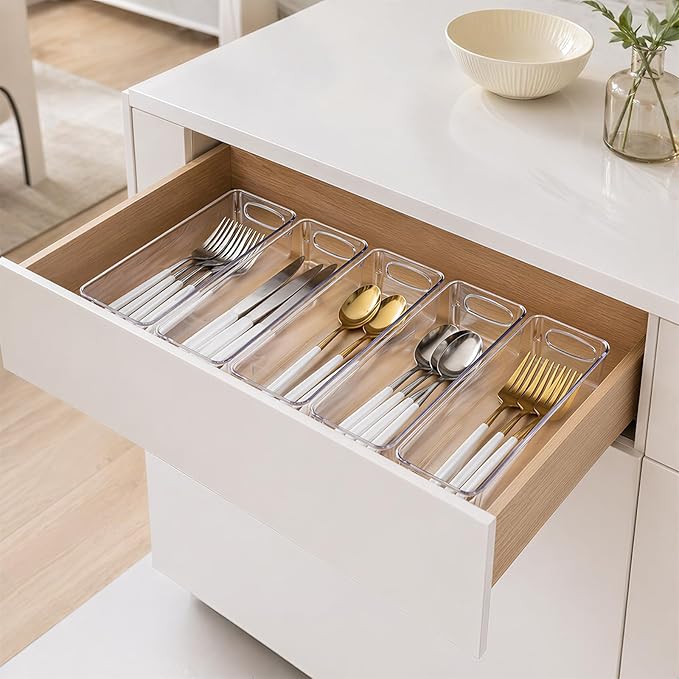 UFORU 5 Pack Clear Pantry Organizers and Storage, Stackable Plastic Storage Bins with Handles, Clear Storage Bins for Kitchen, Fridge, Freezer, Cabinet and Containers for Pantry Organization
