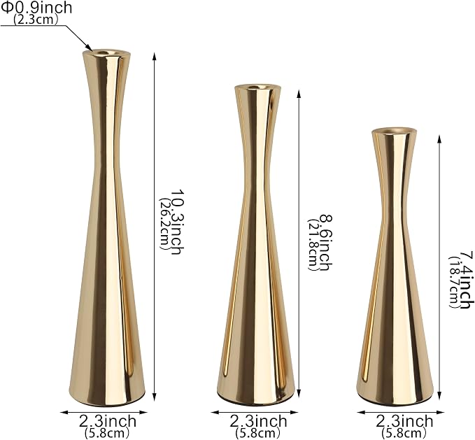Vixdonos Light Gold Taper Candle Holders Metal Candlestick Holders Set of 3 Table Mantel Decorative Candle Stand for Dinning,Party，Wedding,Home Decor(Light Gold)