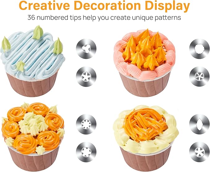 Kootek 42pcs Piping Bags and Tips Set, Cake Decorating Supplies Kits for Baking with 36 Numbered Frosting Icing Tips, 2 Reusable Pastry Bags, Easy Carry Storage Box and Other Baking Tools (Pack of 2)