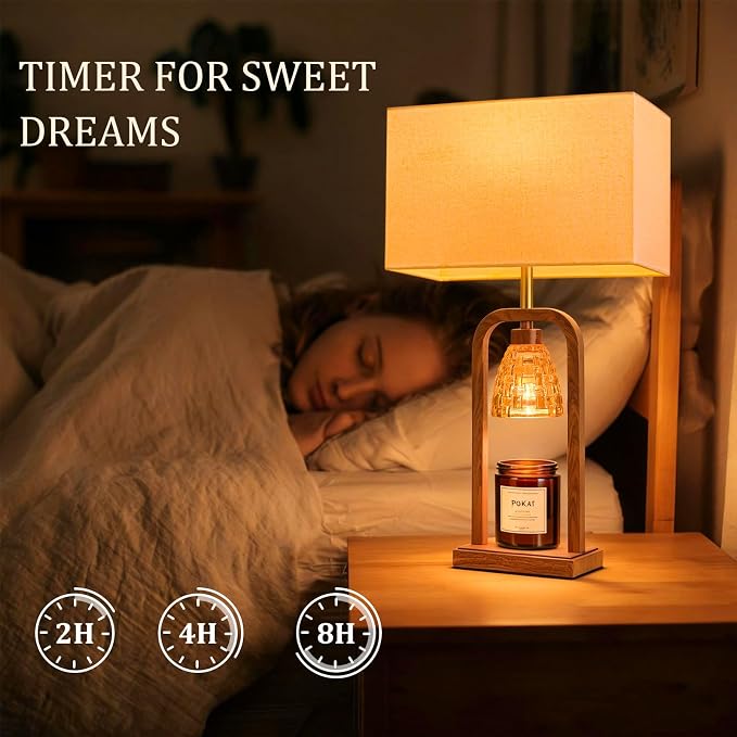 PoKat Electric Candle Warmer Lamps Gold, Lamp Candle Warmers with Timer Dimmer, Wax Light Warming Table Lamps Set of 2 for Jar Candles, Modern Bedside Lamp for Home Decor Living Room, Bulb Included