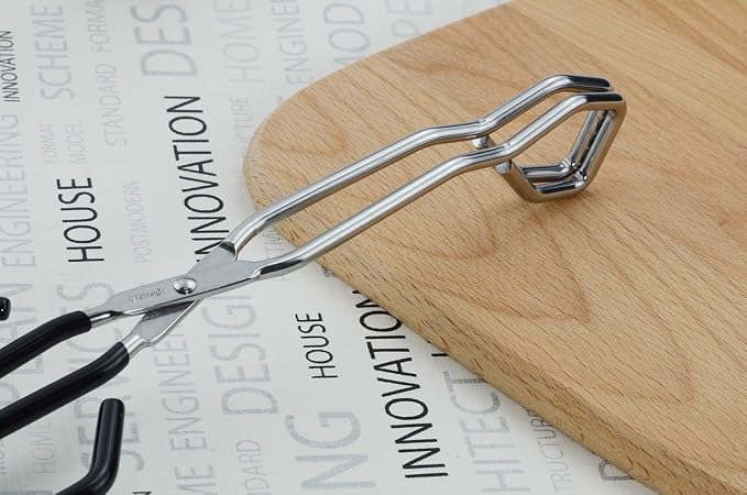 HINMAY Stainless Steel Scissor Tongs with Black Handle 11-Inch Heavy Duty Wire Tongs
