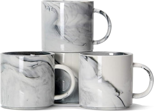 12 oz Stackable Coffee Mugs for Office, M101 Novelty Marble Ceramic Cup for Boy Girl lover Women Men, Set of 4, Gray