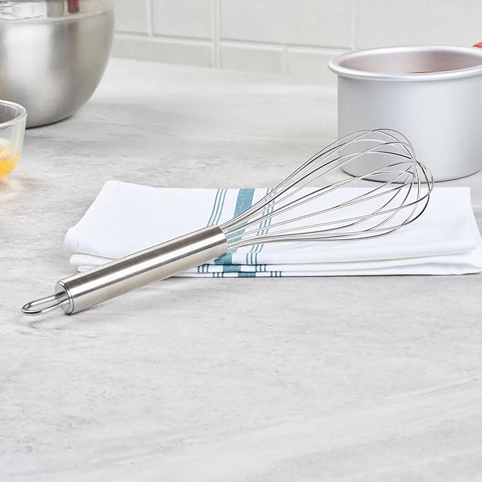 Restaurantware 11 in Stainless Steel Wire Whisk - German Standard Kitchen Balloon Whisk with Ergonomic Handle, Dishwasher Safe - Durable French Whisk for Cooking, Mixing Thick Batter and Sauce