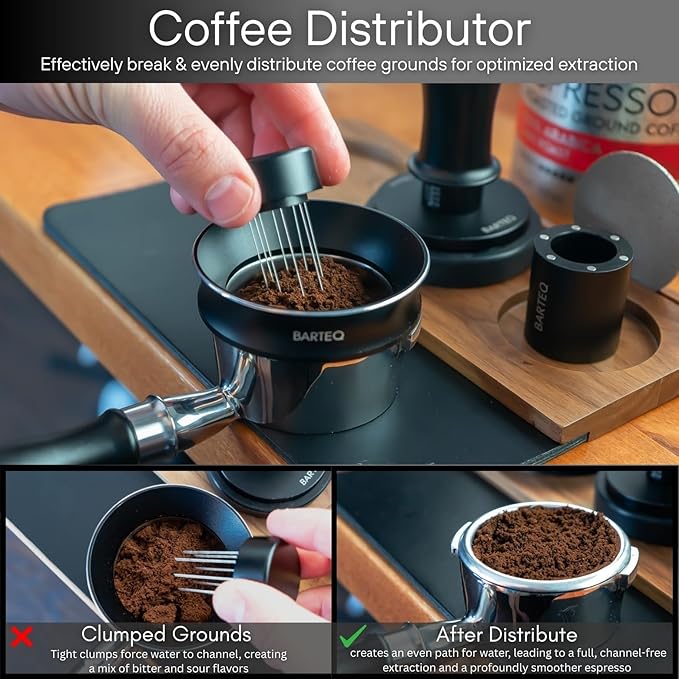 53.3mm Premium Professional Barista Kit 4-in-1: Double Spring Loaded Self-Leveling Espresso Tamper with WDT Tool, Dosing Funnel & Anti-Slip Base. Anodized Aluminum for 53mm - 54mm Portafilters.