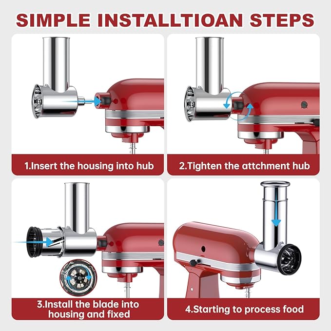Stainless Steel Slicer Shredder Attachment for Kitchenaid Stand Mixer,kitchen aid cheese grater,Salad Maker,Dishwasher Safe with 4 Blades by Kitchwiyte