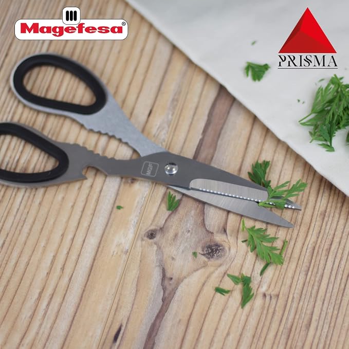Magefesa Prisma 3-Piece Stainless Steel Kitchen Utensil Set – Includes Kitchen Scissors, Oscillating Peeler & Garlic Press – Premium 18/10 Stainless Steel, Dishwasher Safe