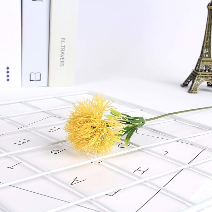 CATTREE Artificial Dandelion Flowers, Plastic Plants Shrubs Bushes Fake Grass Wedding Indoor Outdoor Home Garden Verandah Centerpieces Arrangements Party Decoration Planting Filler - Yellow 10 Pcs