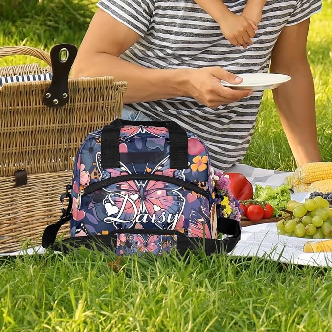 Personalized Butterfly Lunch-Bag for Women, Custom Insulated Cooler Lunch Box with Name, Leakproof-Reusable Lunch Tote Bag for Work Office Picnic - Multi 2