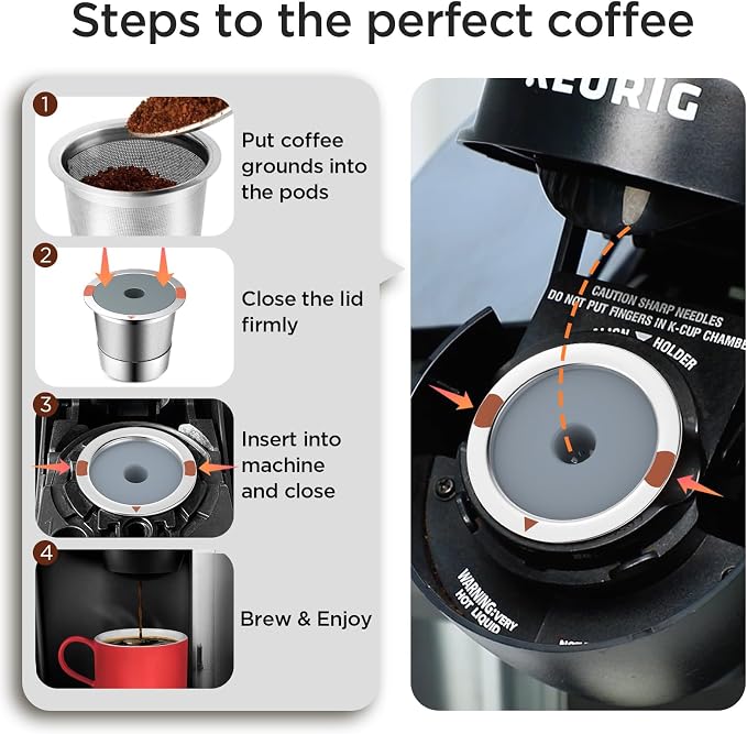 Reusable k Cups for keurig 2.0 1.0,Universal stainless steel Refillable k Cups Filter Use for Keurig all most of coffee Makers brewers(4pack)…