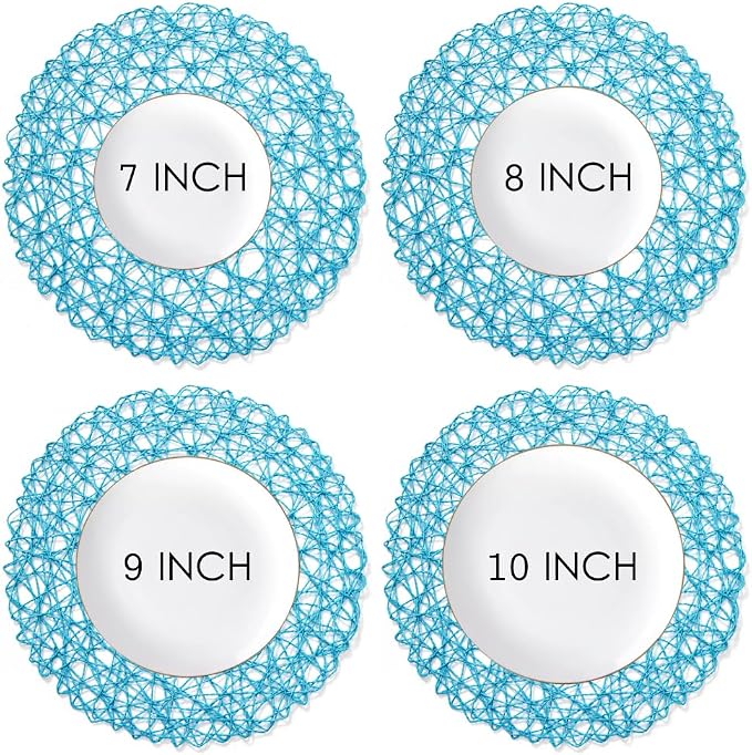 IcosaMro Sky Blue Round Placemats Set of 6 for Dining Table, 15 Inch Paper Woven Boho Decorative Circle Place Mat for Wedding Christmas Thanksgiving Day Holiday Dinner, 15 Inch, Sky Blue
