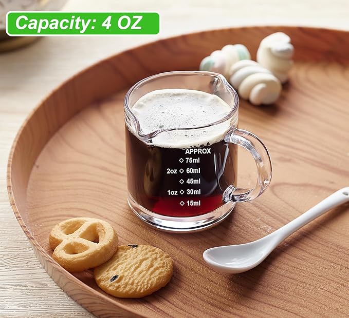 Ackers Espresso cup with Handle, Thickened Bottom and Wall, Double V-Shaped Spout,2.5OZ Milk Frothing Pitcher,75ML Milk Cup with Handle, Espresso Accessory (Pack of 2)