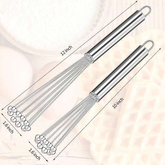 Patelai 2 Pieces Stainless Steel Ball Whisk Wire Egg Whisk Set Kitchen for Cooking, Blending, Whisking, Beating, Stirring(10 Inch and 12 Inch)